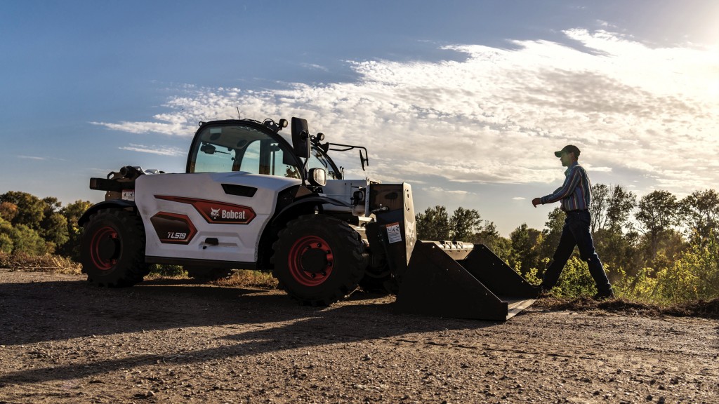 The Bobcat TL519 telehandler with a bucket attachment