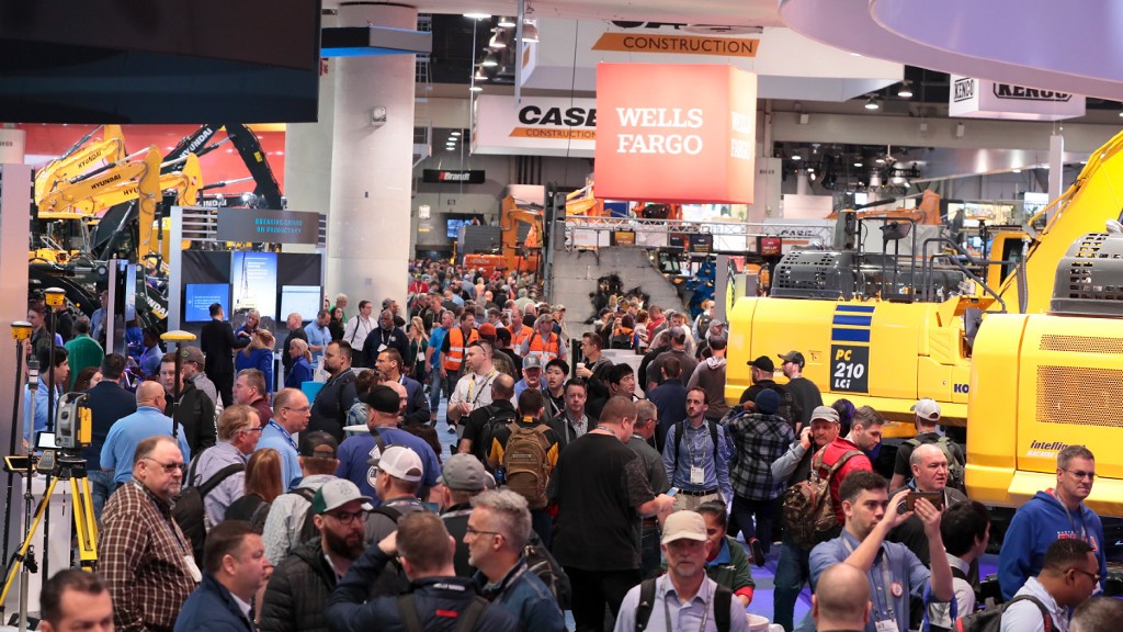 A busy trade show floor