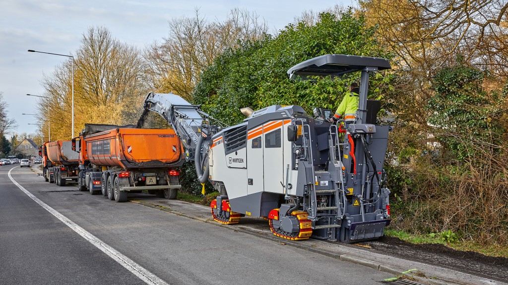 A cold milling machine working along a road