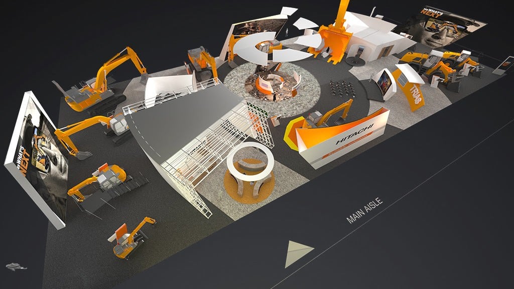 A virtual construction equipment trade show booth