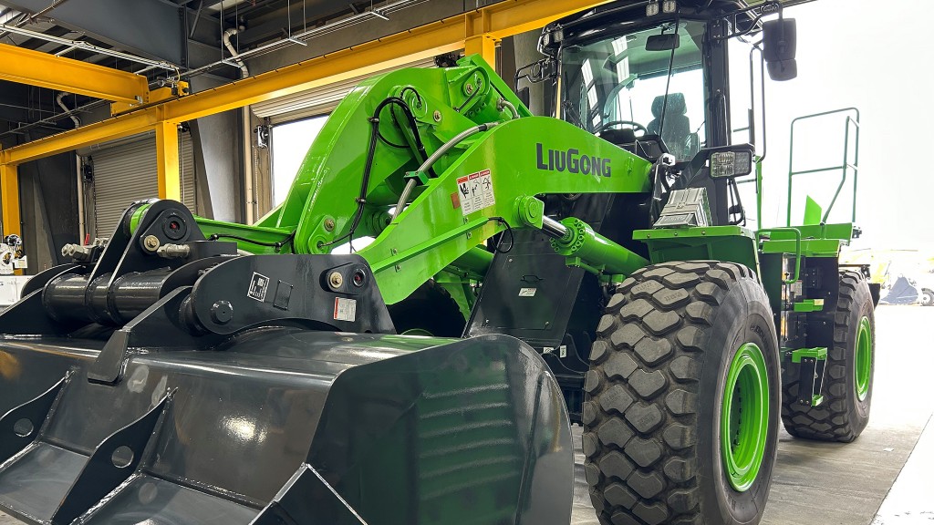 A wheel loader parked in a shop bay