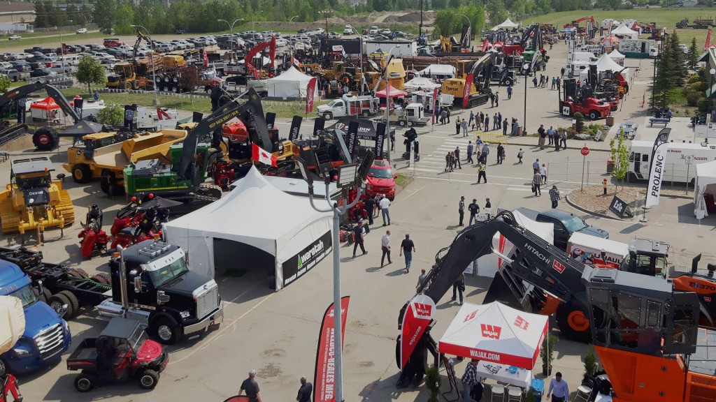 An outdoor trade show floor