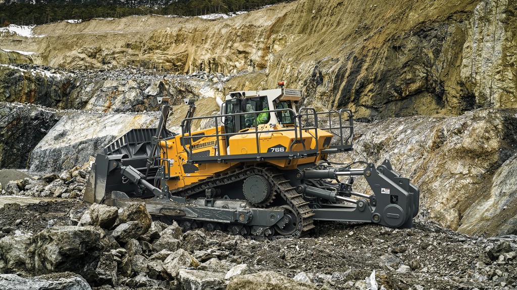 A dozer pushes material on a job site
