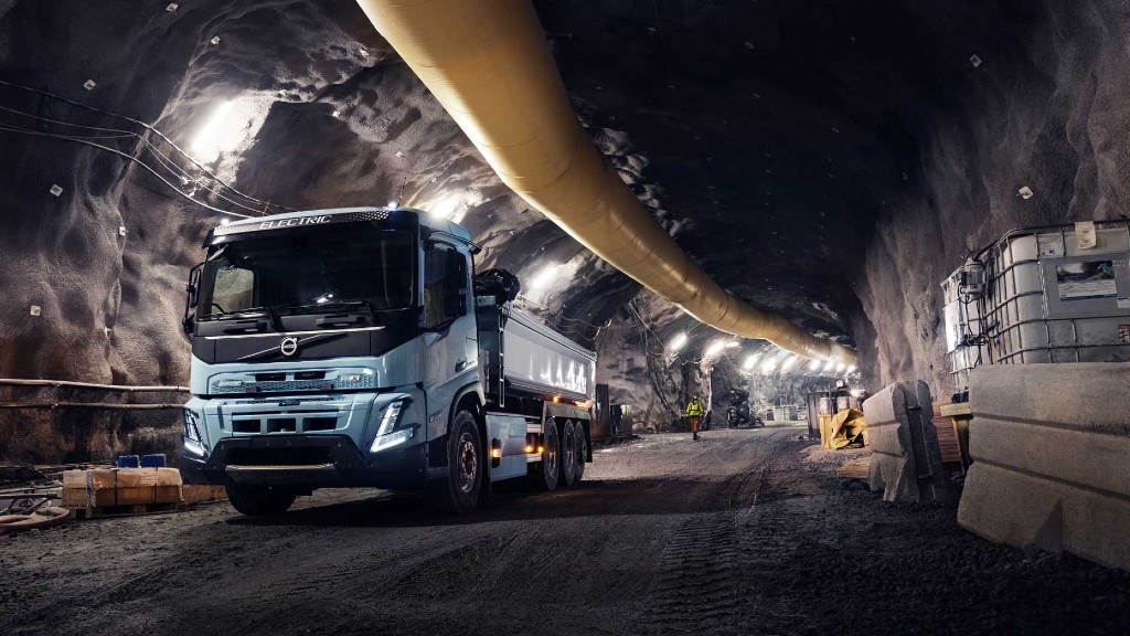 An electric truck operates in an underground mine