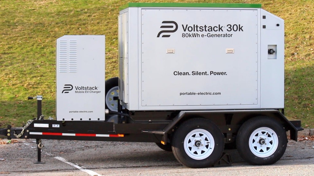 A mobile charger is parked in a parking lot