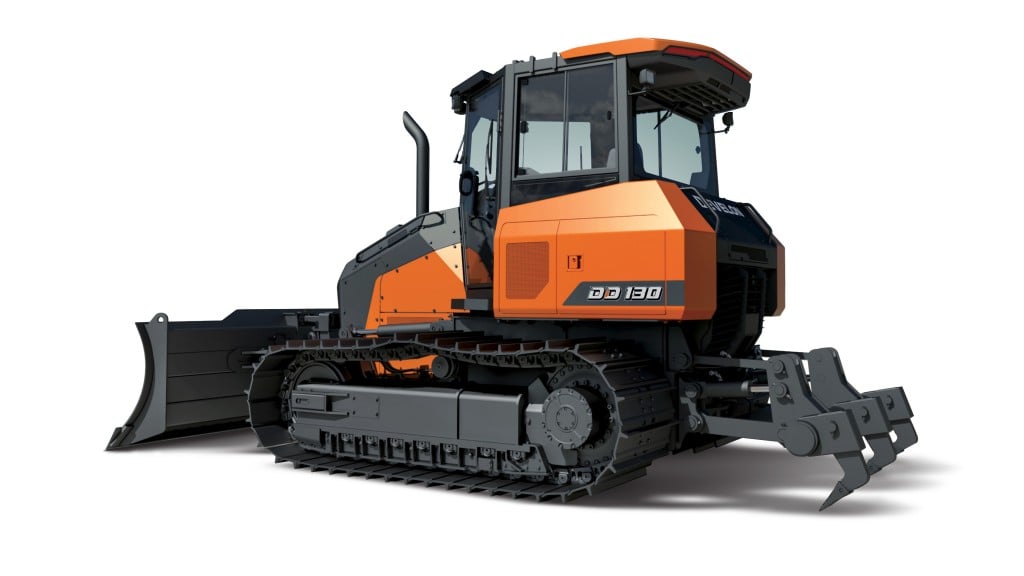 A dozer sits on a white background