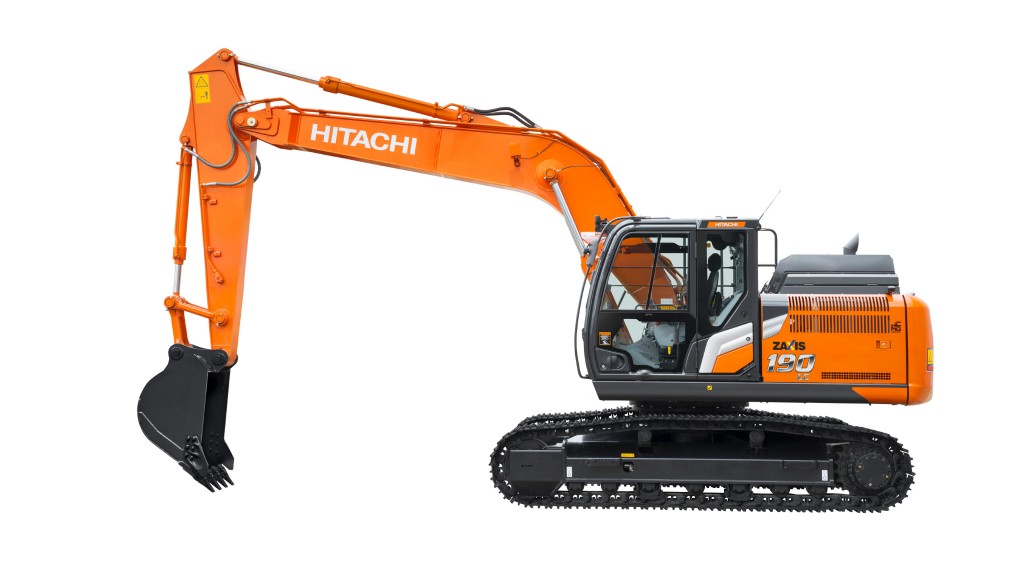 An excavator parked on a white background