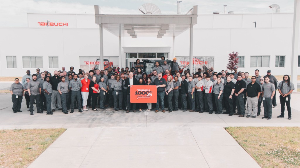 The employees at Takeuchi's manufacturing facility in Moore, South Carolina, pose for a celebratory photo.
