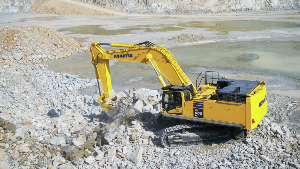 A large excavator working in a quarry