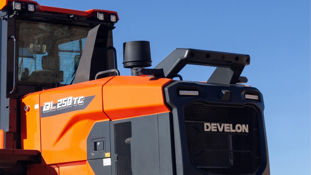 Camera mounts shown on the back of a wheel loader.