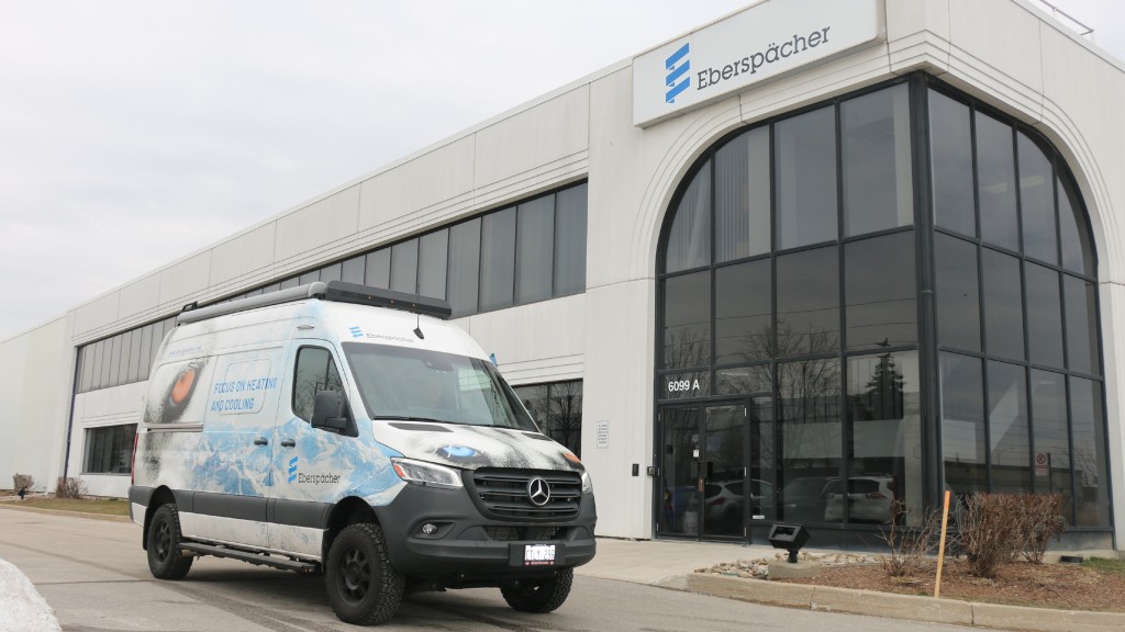 A van is parked outside an office location