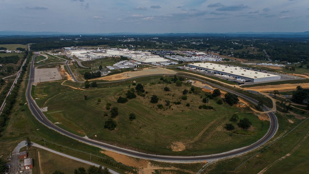 An aerial view of  a large truck testing track.