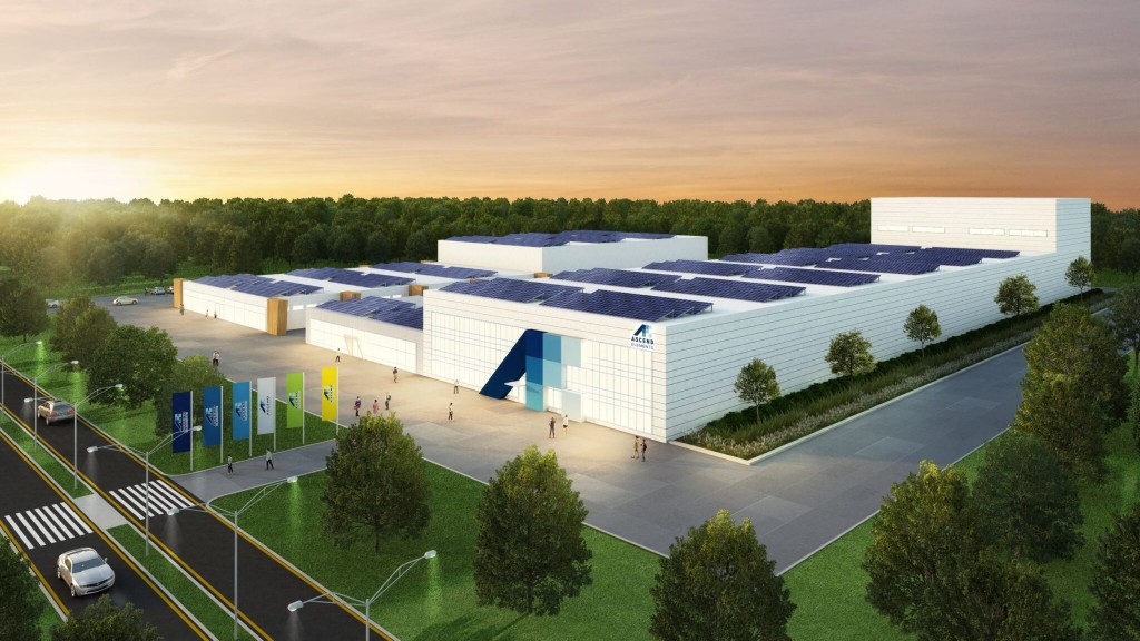 A rendering of a battery materials manufacturing facility
