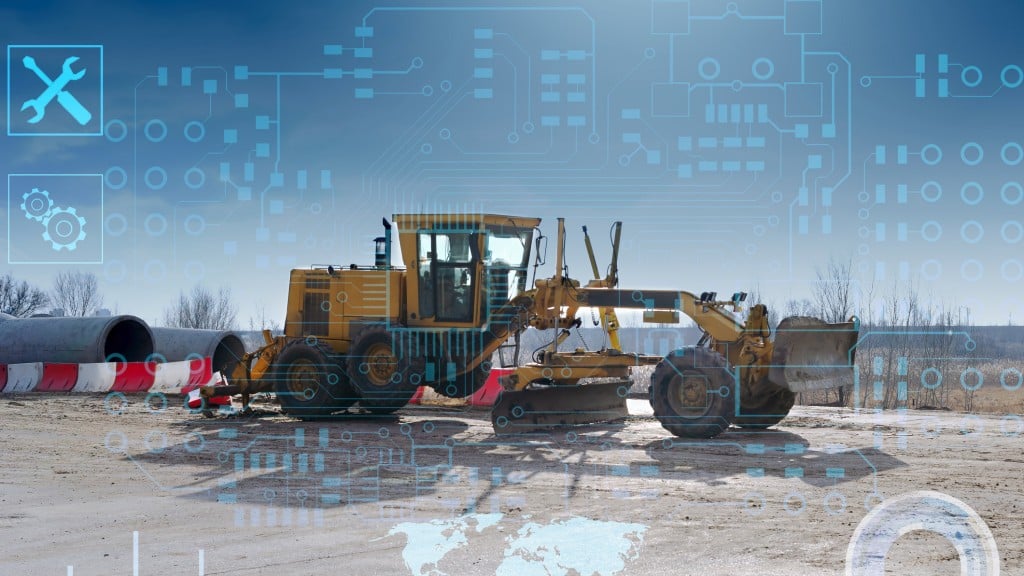 Technology lines overlaid on working construction equipment