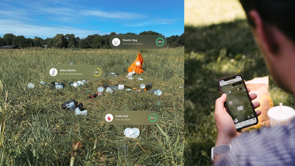 A phone scans litter in a field