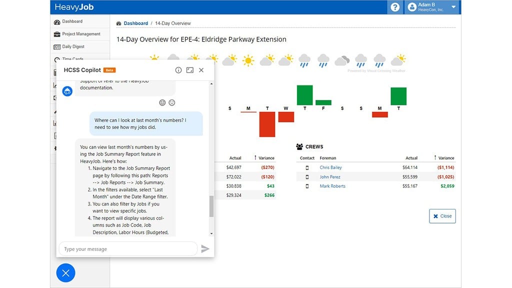 A screenshot of construction management software.