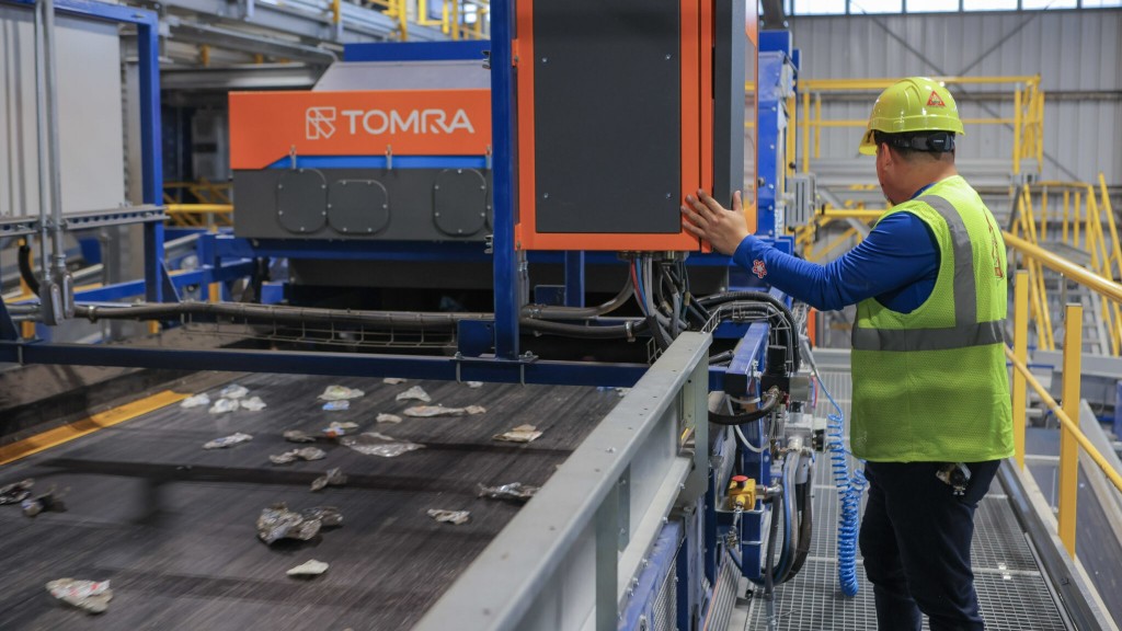 PET and olefins pass through a series of 17 optical sorters at the Republic Services Polymer Center.