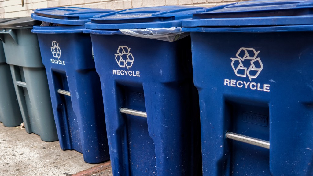 Recycling bins sit at a curb