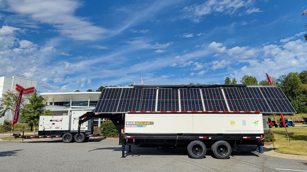 A solar battery generator parked in a parking lot