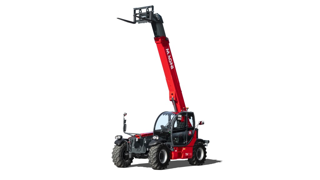 A telehandler on a white background