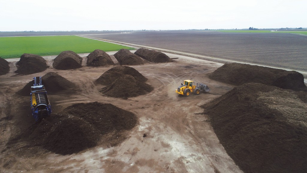 Compost piles at an Agromin site