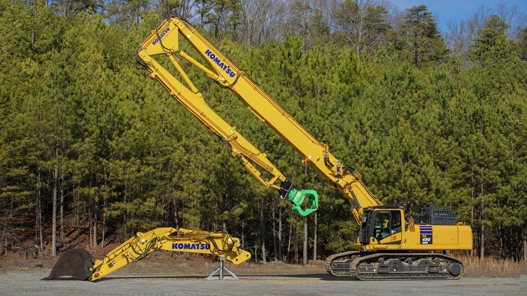 Boom change system keeps Komatsu demolition excavator versatile for changing work needs