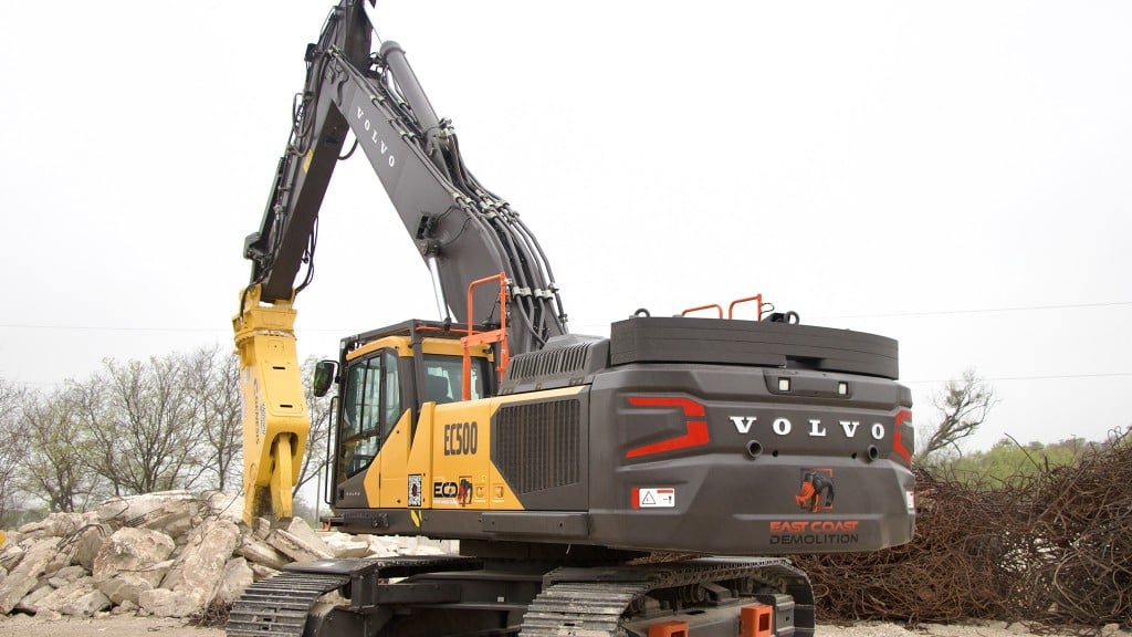 Volvo adds straight boom and heavy-duty updates to 50-ton excavator for demolition work