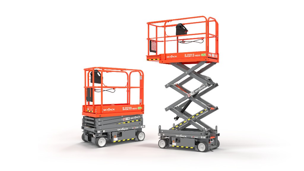 Two scissor lifts on a white background