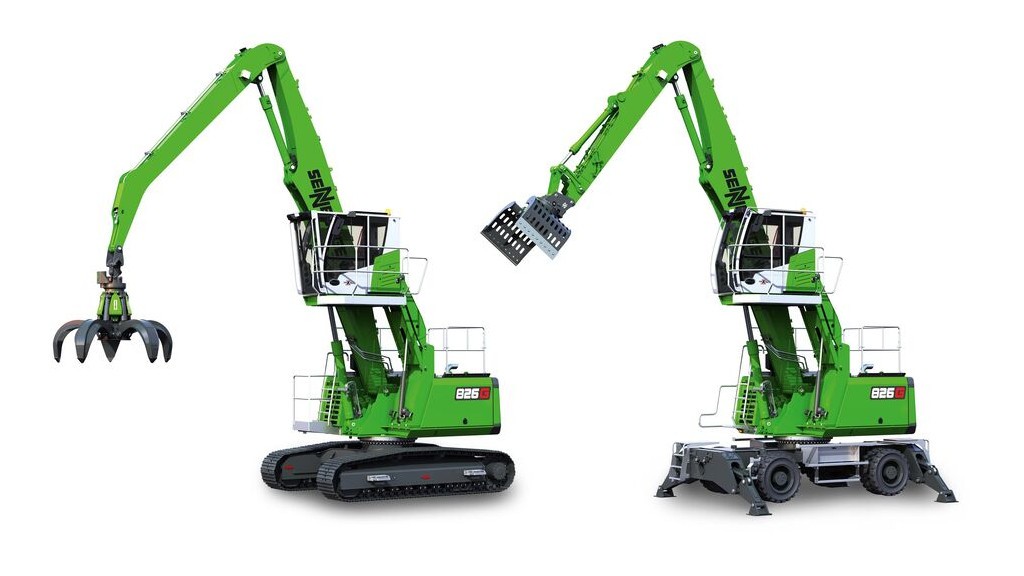 A material handler in two configurations on a white background