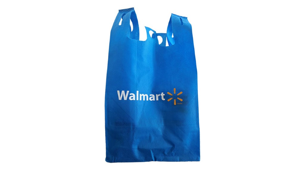 A Walmart shopping bag on a white background