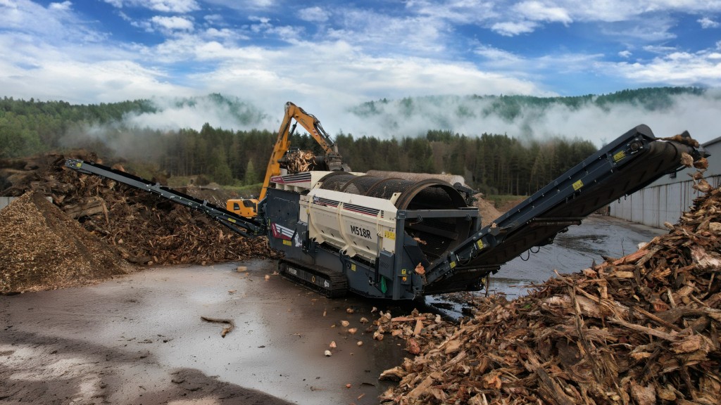 A trommel screen screens out material on a job site