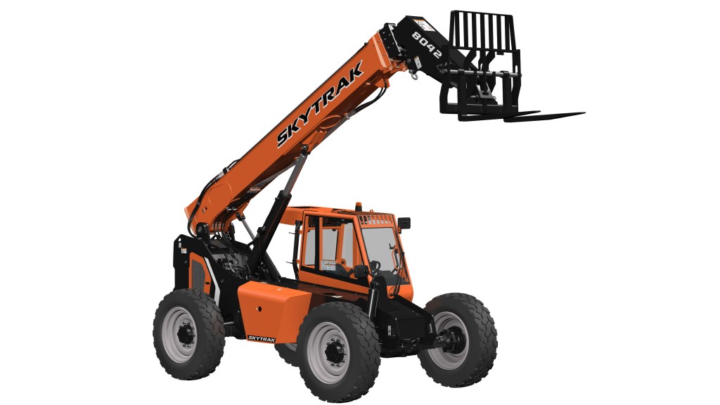 A telehandler on a white background