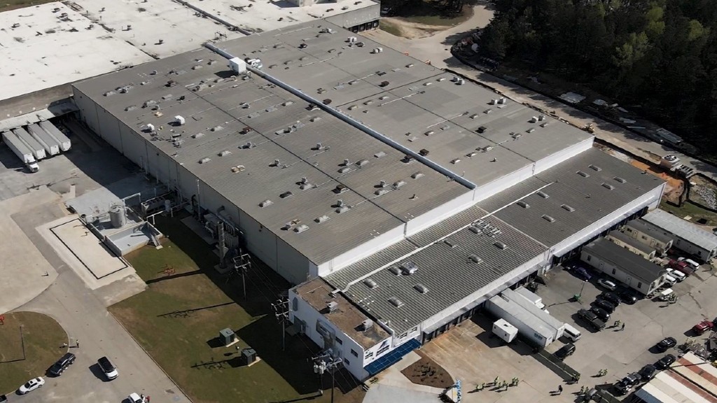 An aerial photo of a battery recycling facility