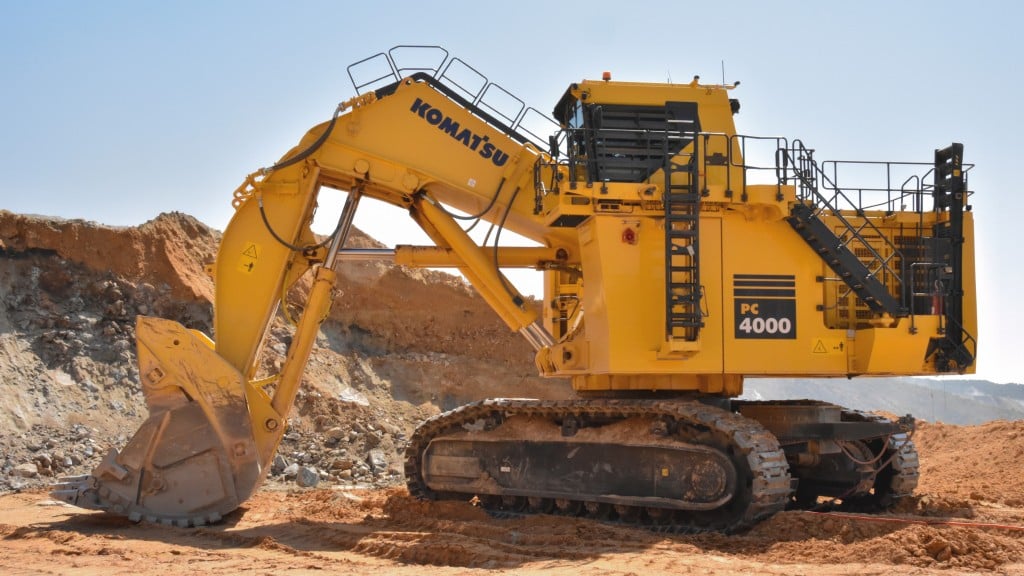 A mining excavator is parked at a job site