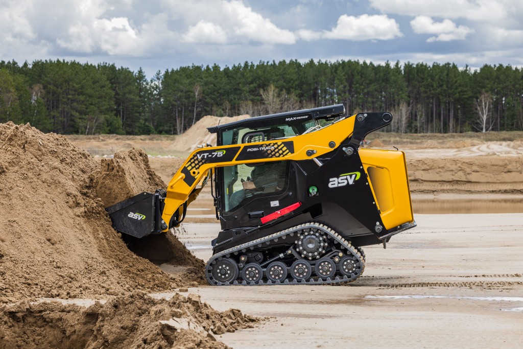 ASV’s new VT-75 Posi-Track compact track loader delivers pushing power even in steep, wet, muddy, and slippery conditions.