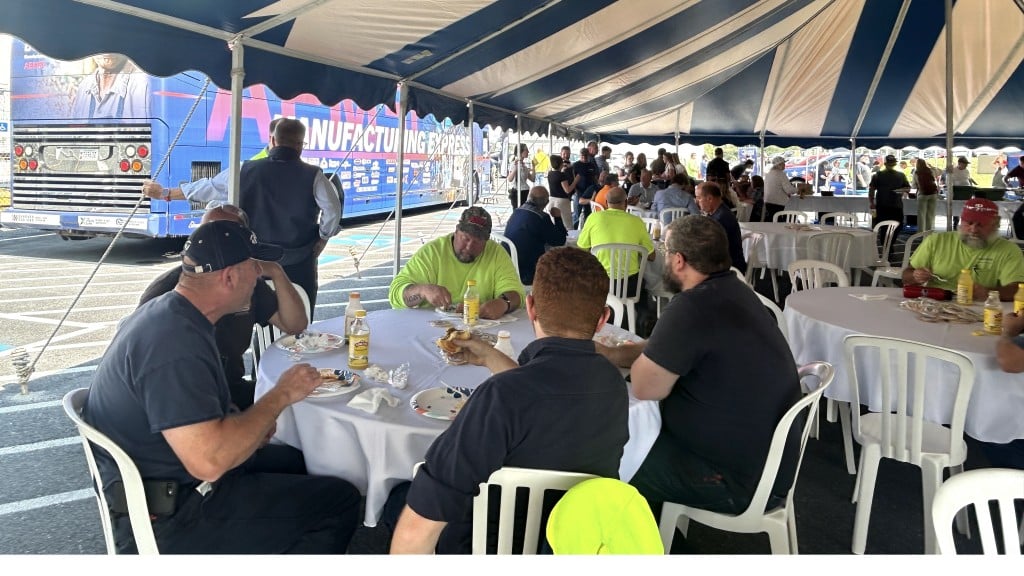 Volvo CE employees gather to celebrate 50 years of manufacturing at their North American headquarters in south central Pennsylvania.