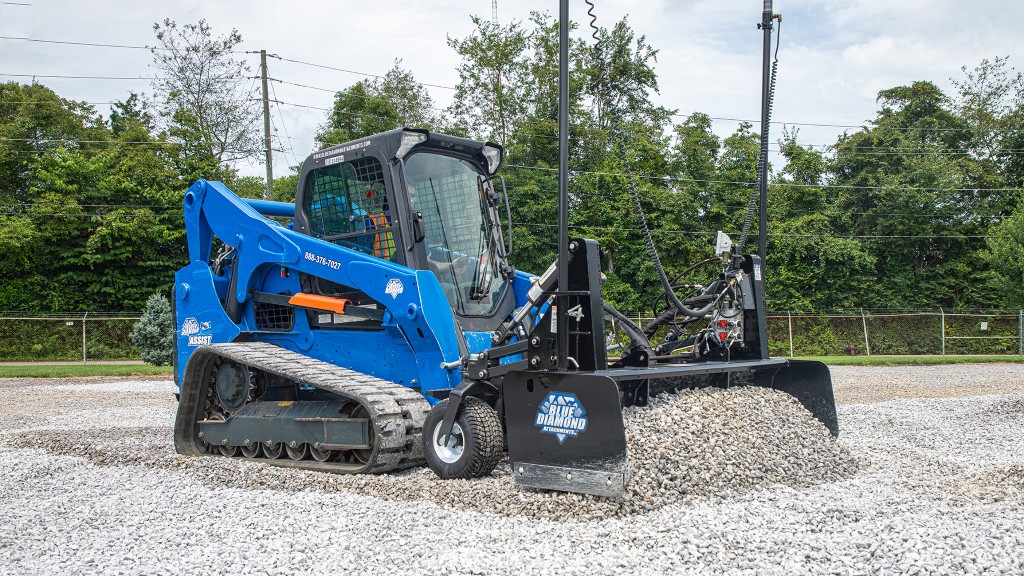 Blue Diamond’s new land grader’s compact design allows the operator to get into corners, up against structures, and around pillars easily