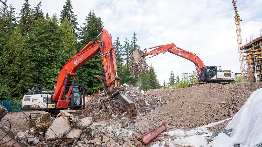 Two Link-Belt excavators sort demolition material