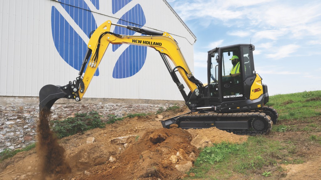 Designed specifically for heavy-duty applications needing a compact machine, New Holland’s E90D midi excavator has a dump height and dig depth of almost seven feet.