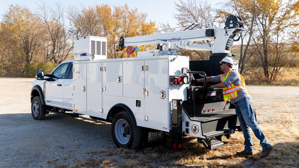 Stellar's return to World of Concrete features a mechanic truck with service crane