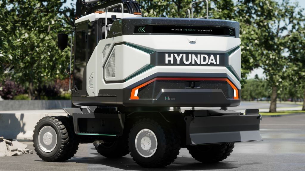 A compact wheeled excavator A compact wheeled excavator