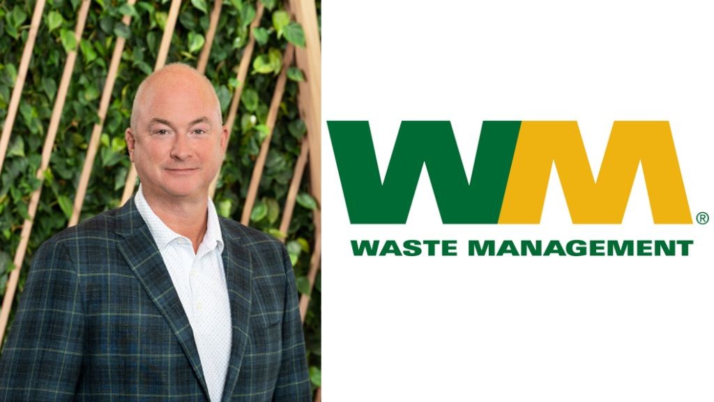 A man wearing a suit split with an image of the WM company logo