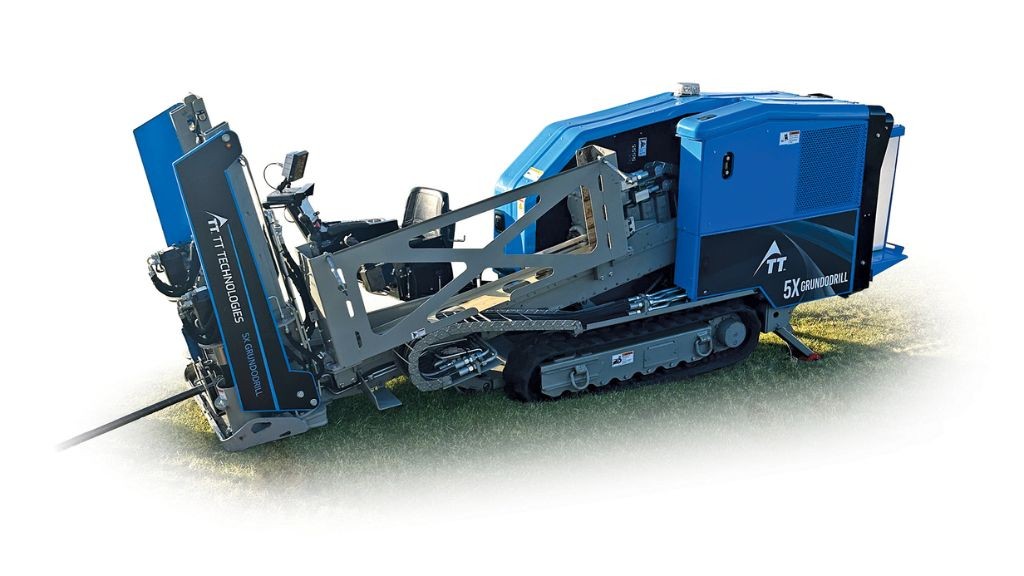 A blue compact directional drill on a white background A blue compact directional drill on a white background