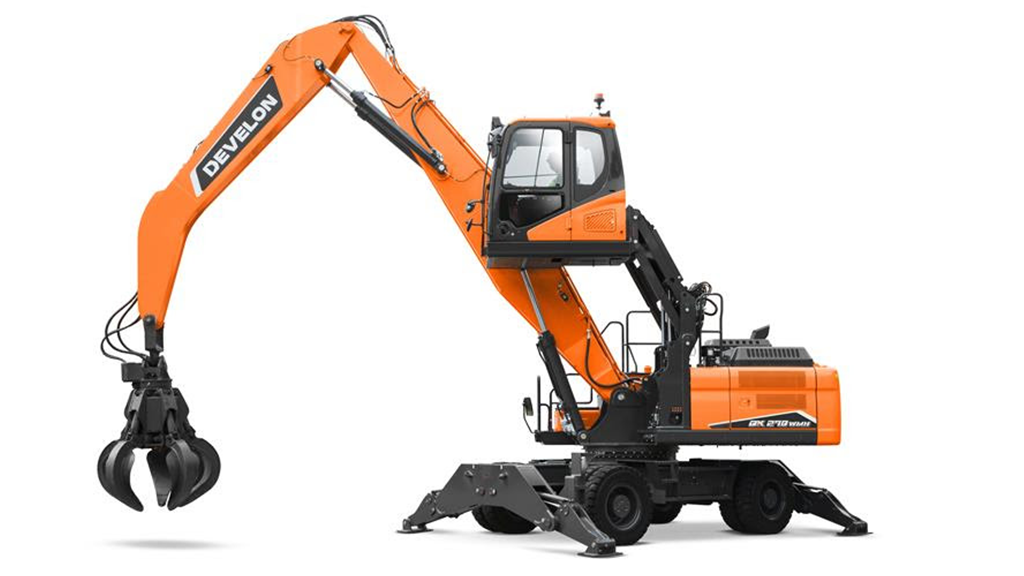 DEVELON material handler offers extended reach and elevated cab for recycling operations