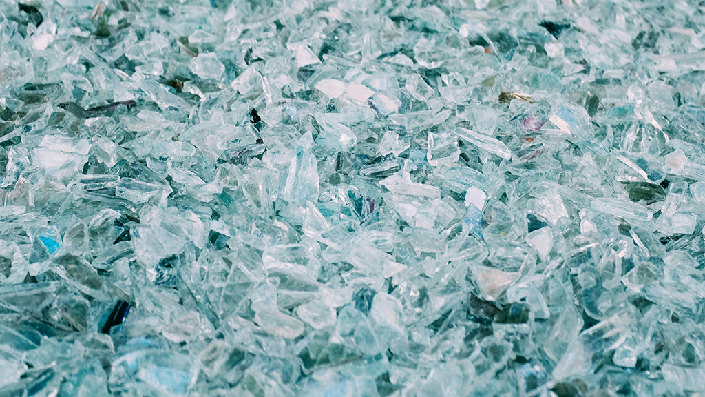 A close up image of a pile of crushed glass