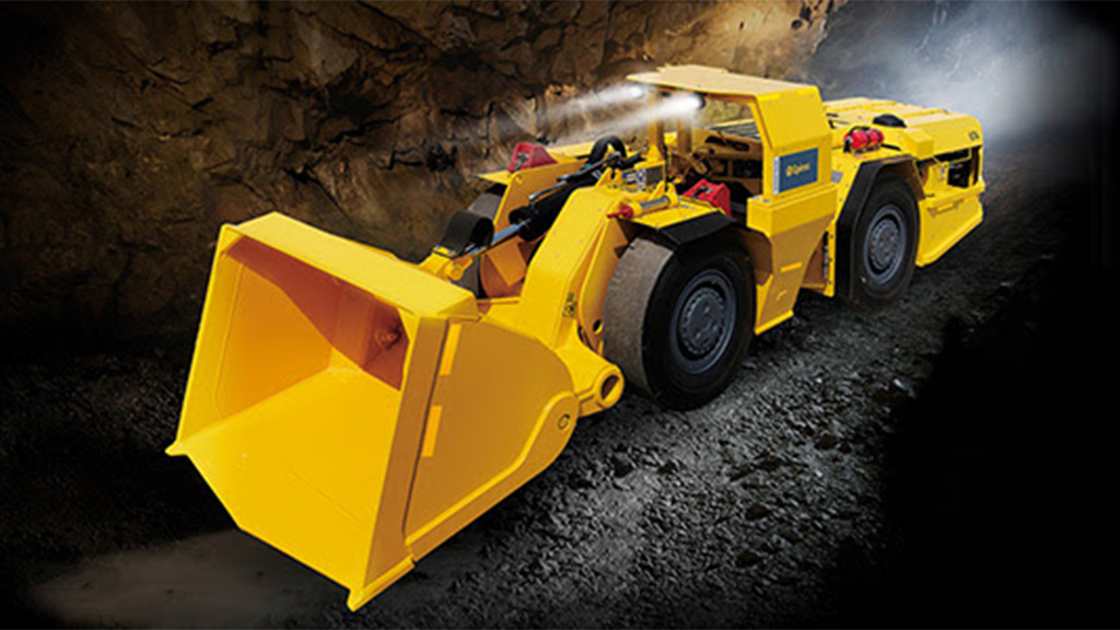 A yellow underground hauler in a mine