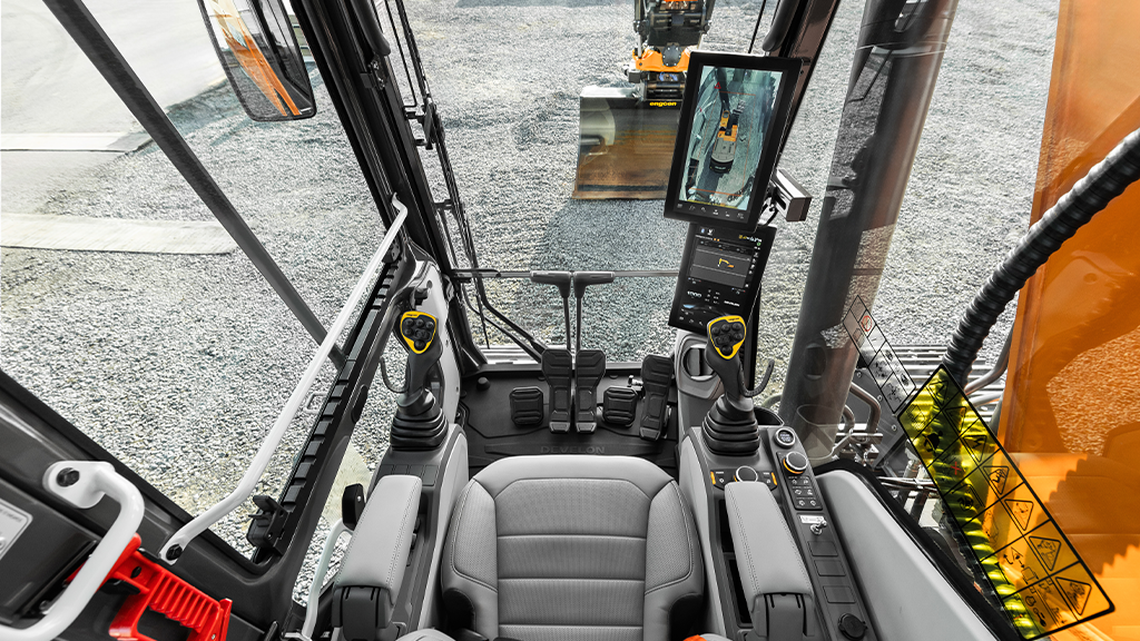 The interior of an excavator cab