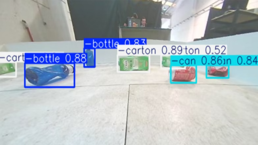 Several cans on a conveyor belt being identified with a computer generated image Several cans on a conveyor belt being identified with a computer generated image