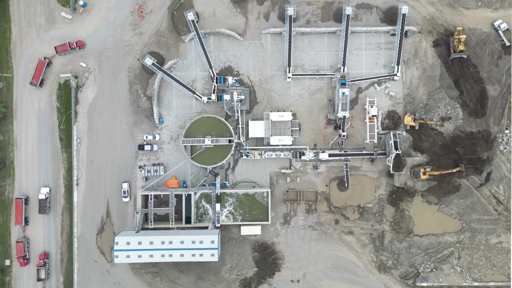 An aerial view of an aggregate washing plant