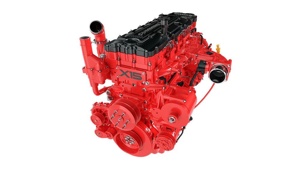 A red off-highway engine on a white background A red off-highway engine on a white background